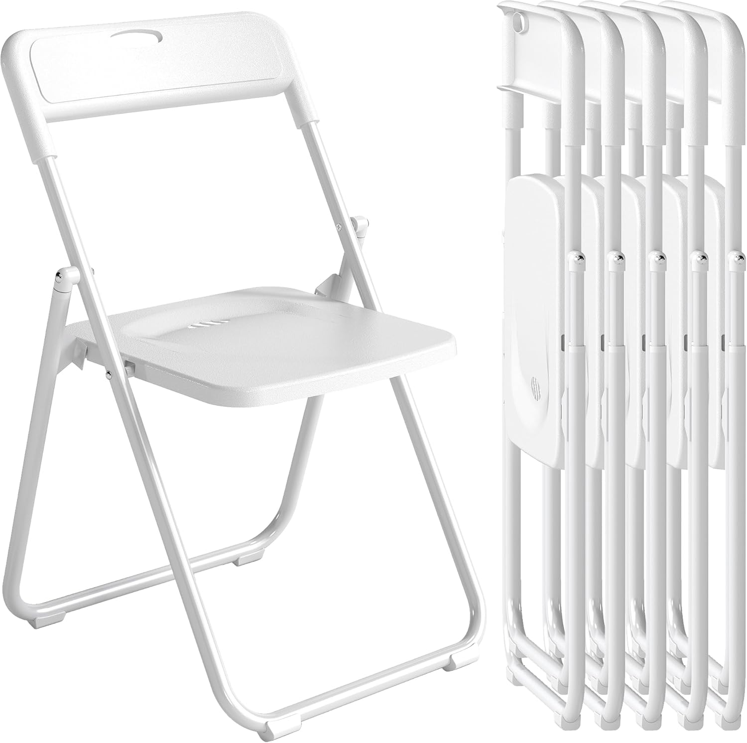 HOMCOM 6 Pack Folding Chairs Plastic Steel Folding Chairs Indoor Portable Folding Chairs Curved Back Concave Seat Air Vent Carrying Hole for Home Office Dining Room White