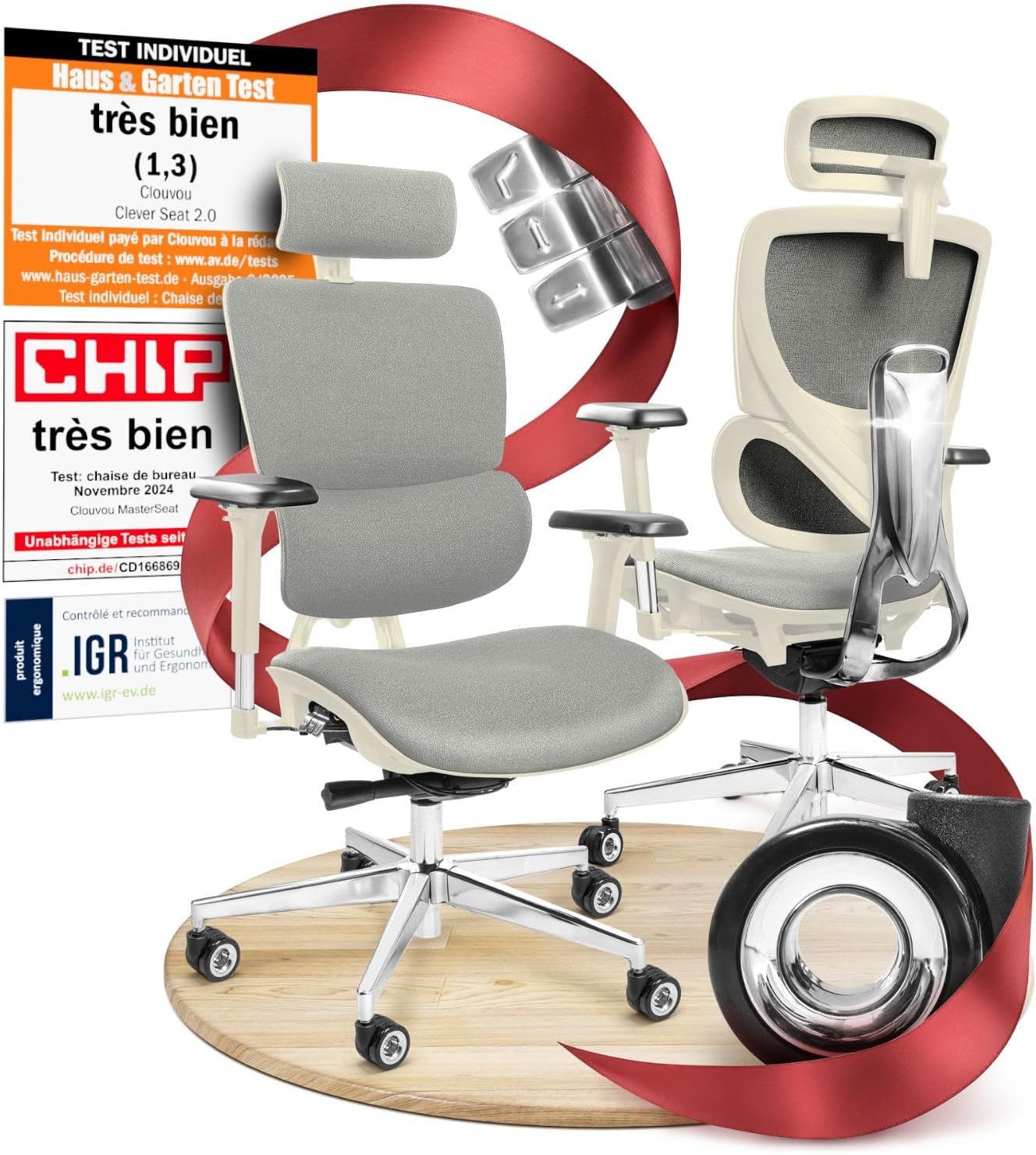 CLOUVOU MasterSeat Ergonomic Office Chair [Voted No.1] Office Chair & Gaming Chair | Maximum Load 150 kg (Cream White)