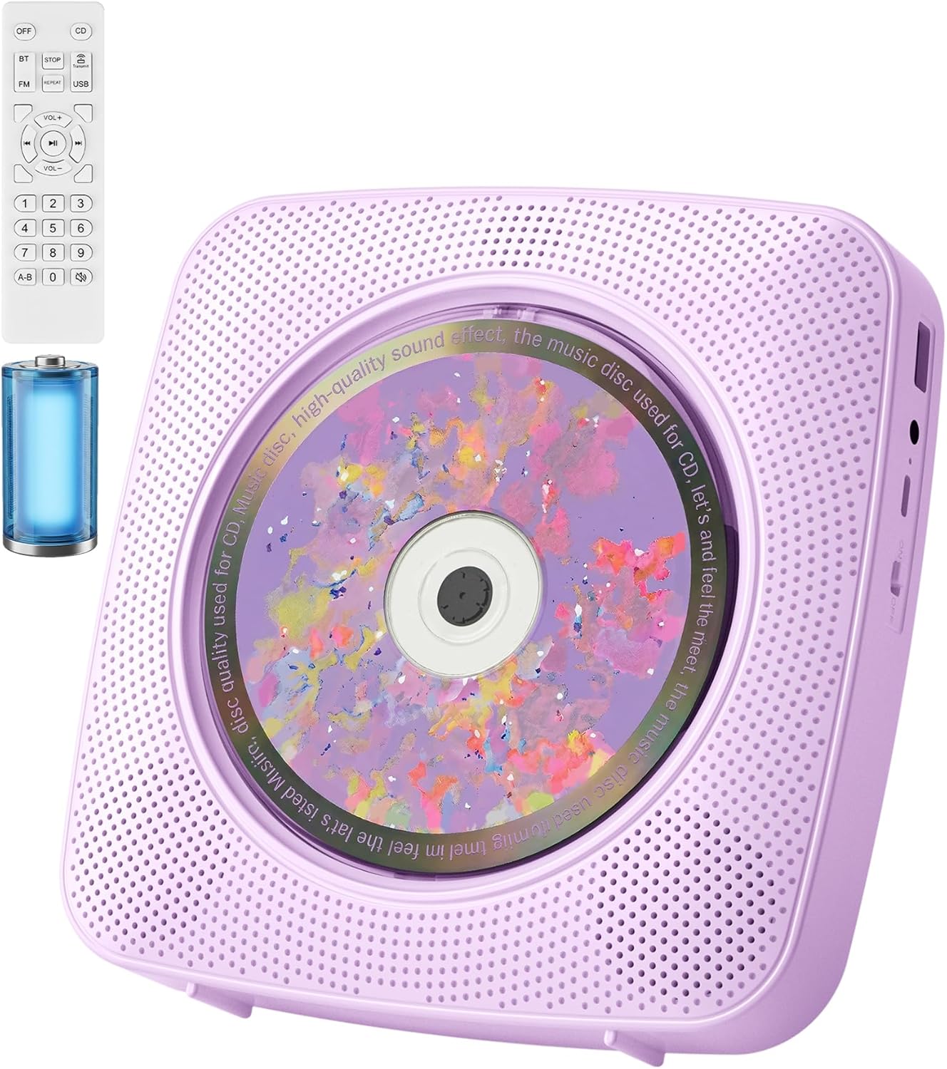 Portable Bluetooth CD Player with Radio, Built-in Speaker, USB and AUX Support, Remote Control and Protective Case, Purple