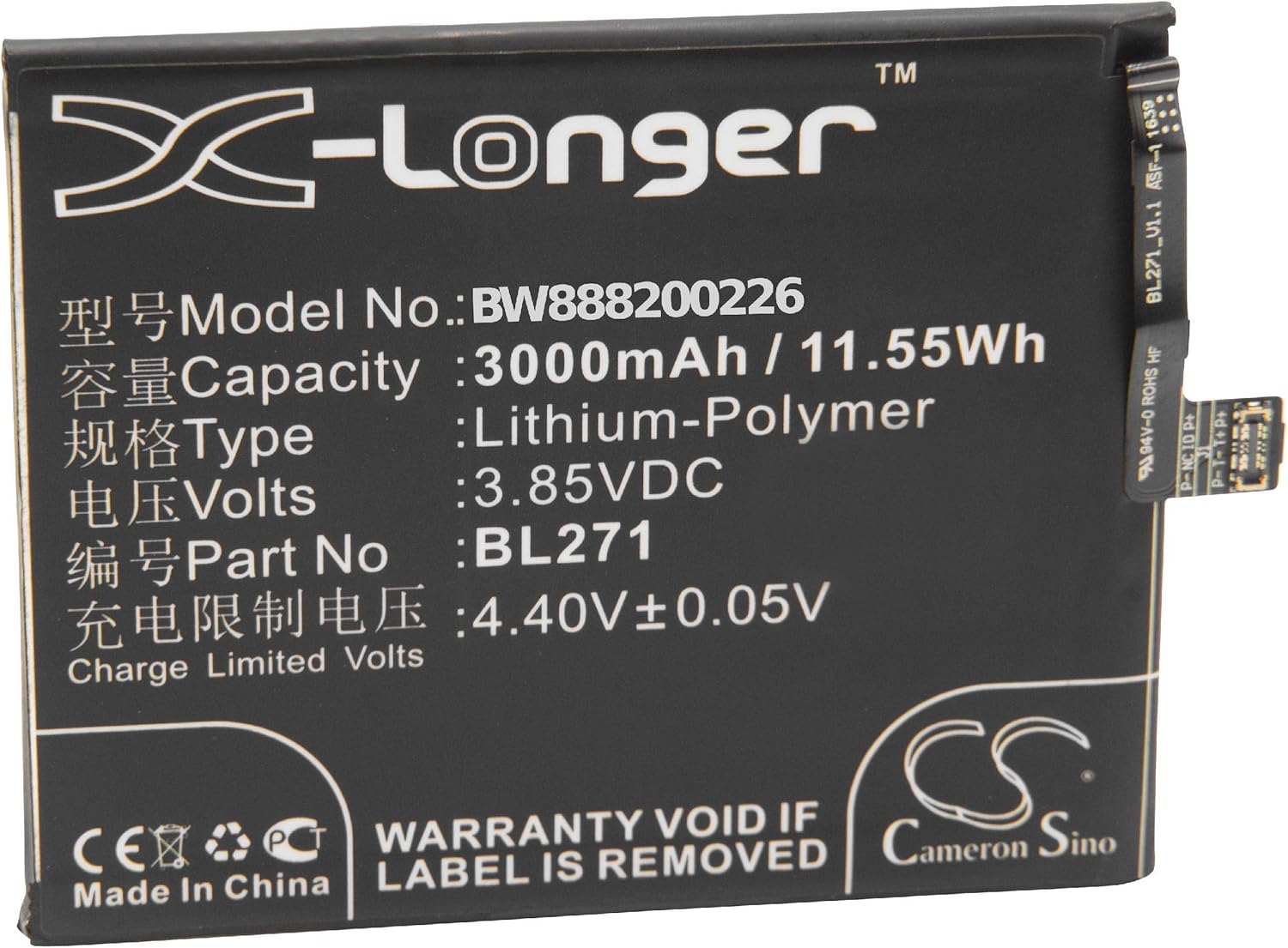 vhbw Batterie Remplacement pour Lenovo BL271 pour Smartphone (3000mAh, 3,85V, Li-polymère)