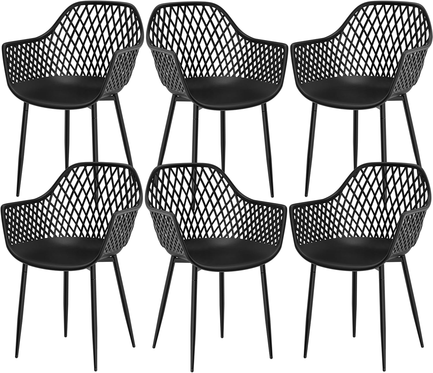 buybyroom Set of 6 Garden Chairs with Armrests, Lounge Chair, Garden Chairs, Maximum Load 120 kg, Black