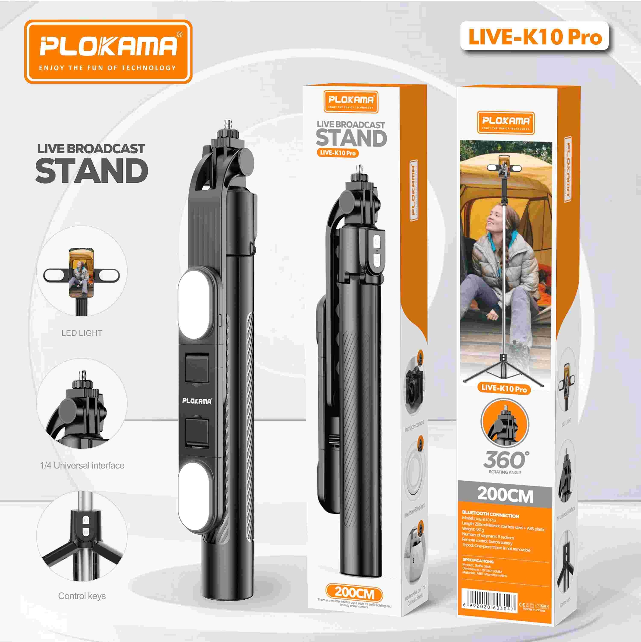 Tripod Stand Bluetooth Selfie Stick PLOKAMA Live K-10 Pro in Sri Lanka - ido.lk