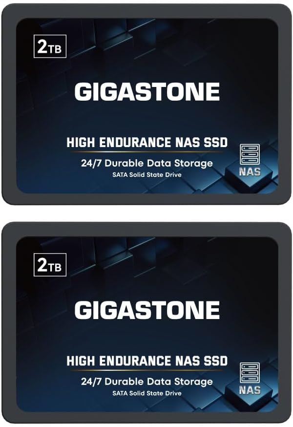 Gigastone Certified NAS 2TB NAS SSD Drive (Pack of 2) 24/7 Durable TLC High Endurance Raid Secure Sync Data Cache Network Storage 2.5 Inch SATA Internal SSD Hard Drive
