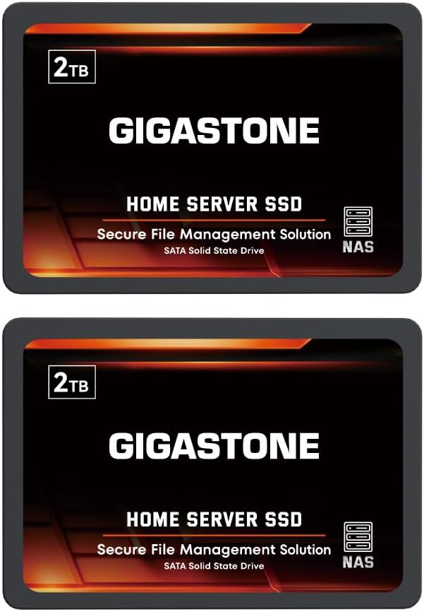 Gigastone 2TB SSD Server (Pack of 2) NAS SSD Cache 24/7 TLC High Endurance Business Secure Personal Cloud Creative Professional Network Attached Storage Raid 2.5" SATA Internal Hard Drive SSD