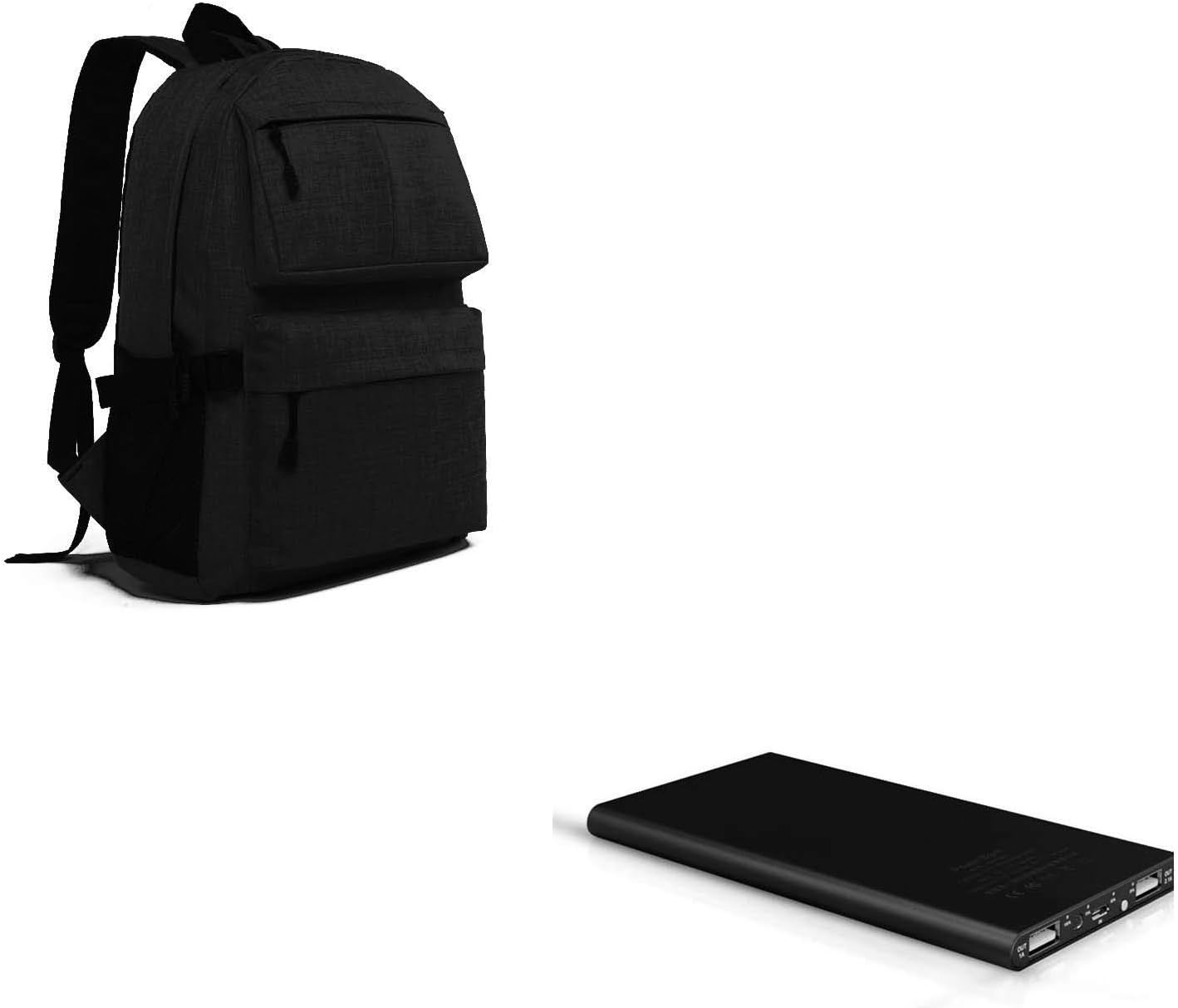 Pack for Oneplus 8 Smartphone (Flat Battery 6000 mAh 2 Ports + Backpack with Integrated USB Plug) (Black)