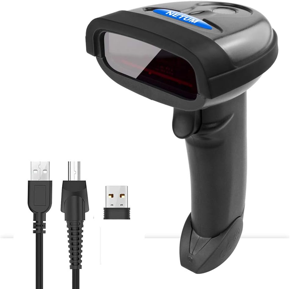 NETUM 2 in 1 2.4G Wireless & USB Wired Barcode Reader Laser 1D Barcode Reader Portable Barcode Reader Rechargeable Wireless for Laptop Mac Computer (NT-1698W)