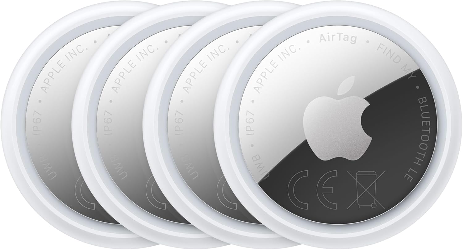 Apple 4 Pack AirTags (2nd Generation): Tracker for Keyrings, Wallets and More; Location with Beep; One-Touch Setup with iPhone or iPad