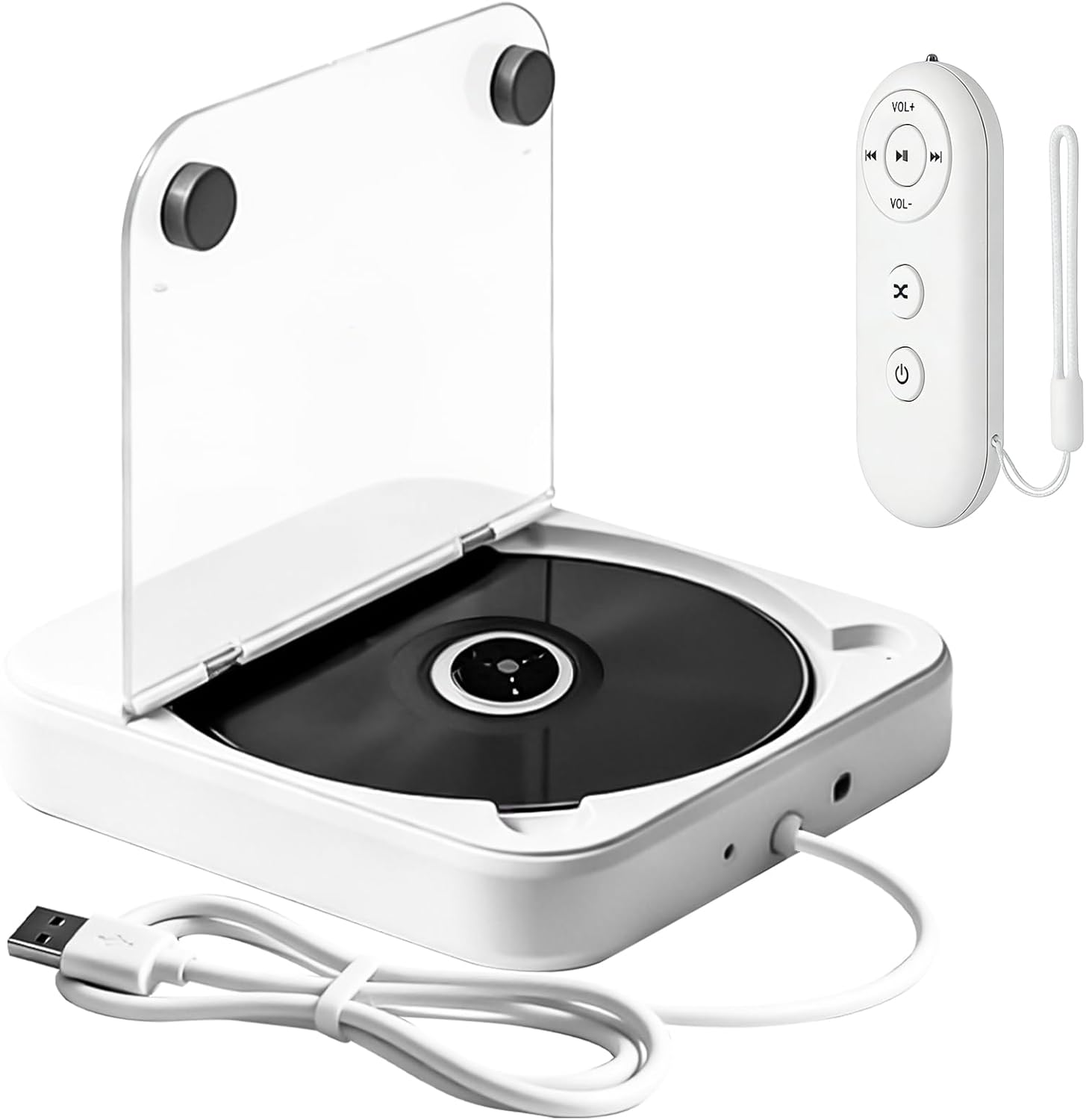 Universal Car CD Player with USB/AUX Port, External CD Player with Remote Control, Compatible with Car Radio, Car CD Player for Vehicles, Laptop, PC, TV, White