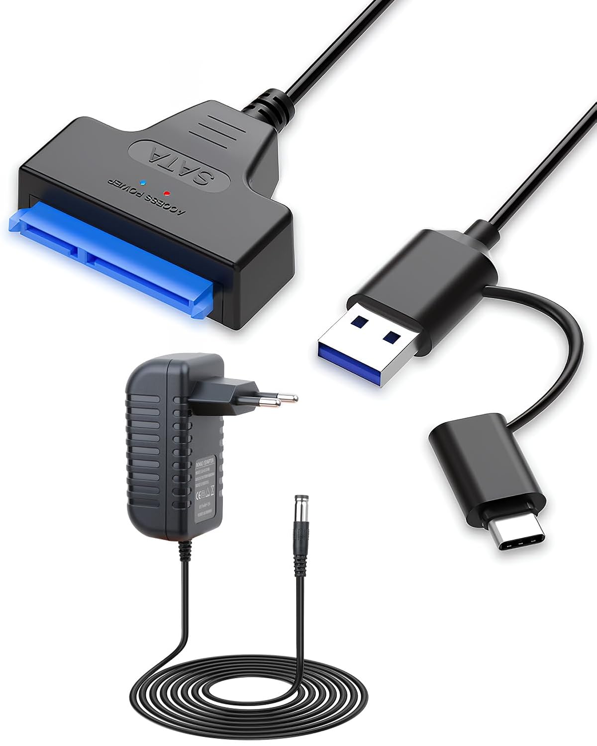 SATA to USB 3.0 Adapter Cable with 12V Power Supply - Compatible with 2.5" & 3.5" SSD/HDD Hard Drives - Fast Transfer 5Gbps with UASP - for Windows, Mac, Linux
