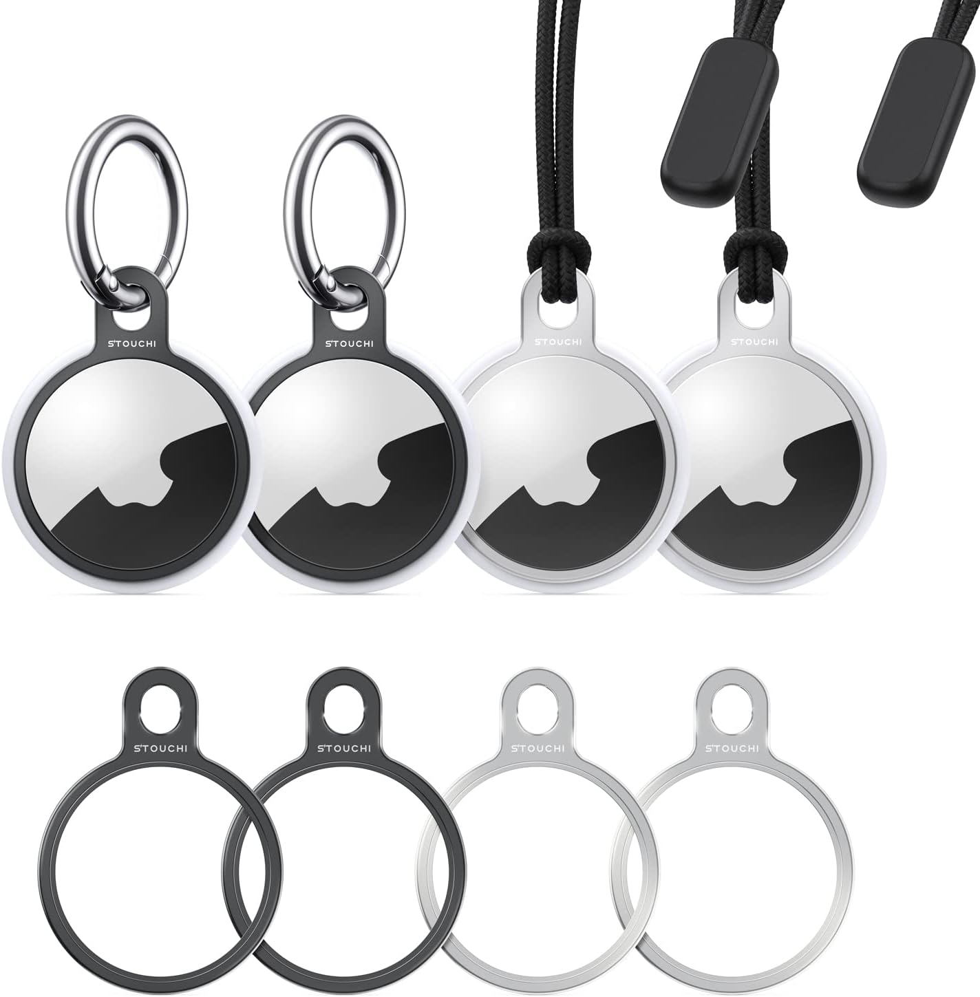 Stouchi Air-Tag Stainless Steel Key Fob Case with Two Keychains and Two Straps Simple Installation Slim Design for Air-Tags Find Keys Air Tags Accessories