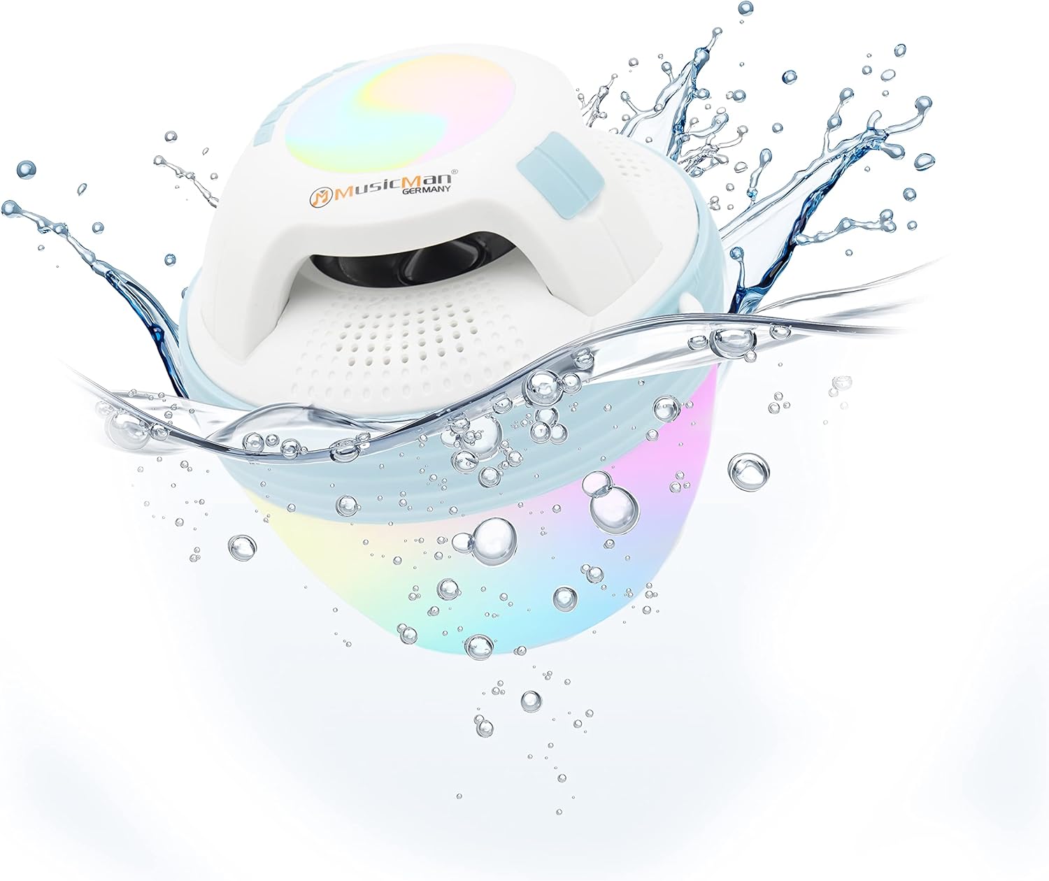 Musicman BT-X60 Waterproof Bluetooth Speaker Blue-White - Portable Speaker IP67 Wireless Multicolored LED Hands Free 8H Battery Life Shower Pool Beach Bath Outdoor Travel