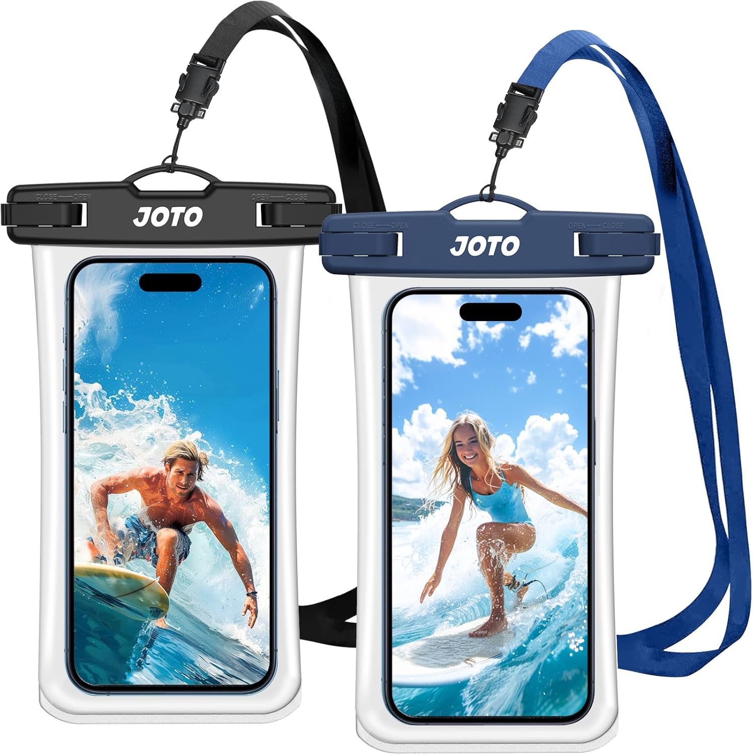 JOTO 2 Waterproof Smartphone Pouches IPX8 Certified iPhone 16/15/14/13/12/11 Plus Pro Max, Redmi Note 13/13 Pro 12 A3, Galaxy A15 A35 A25 A54 A55, Waterproof Case up to 7 Inches