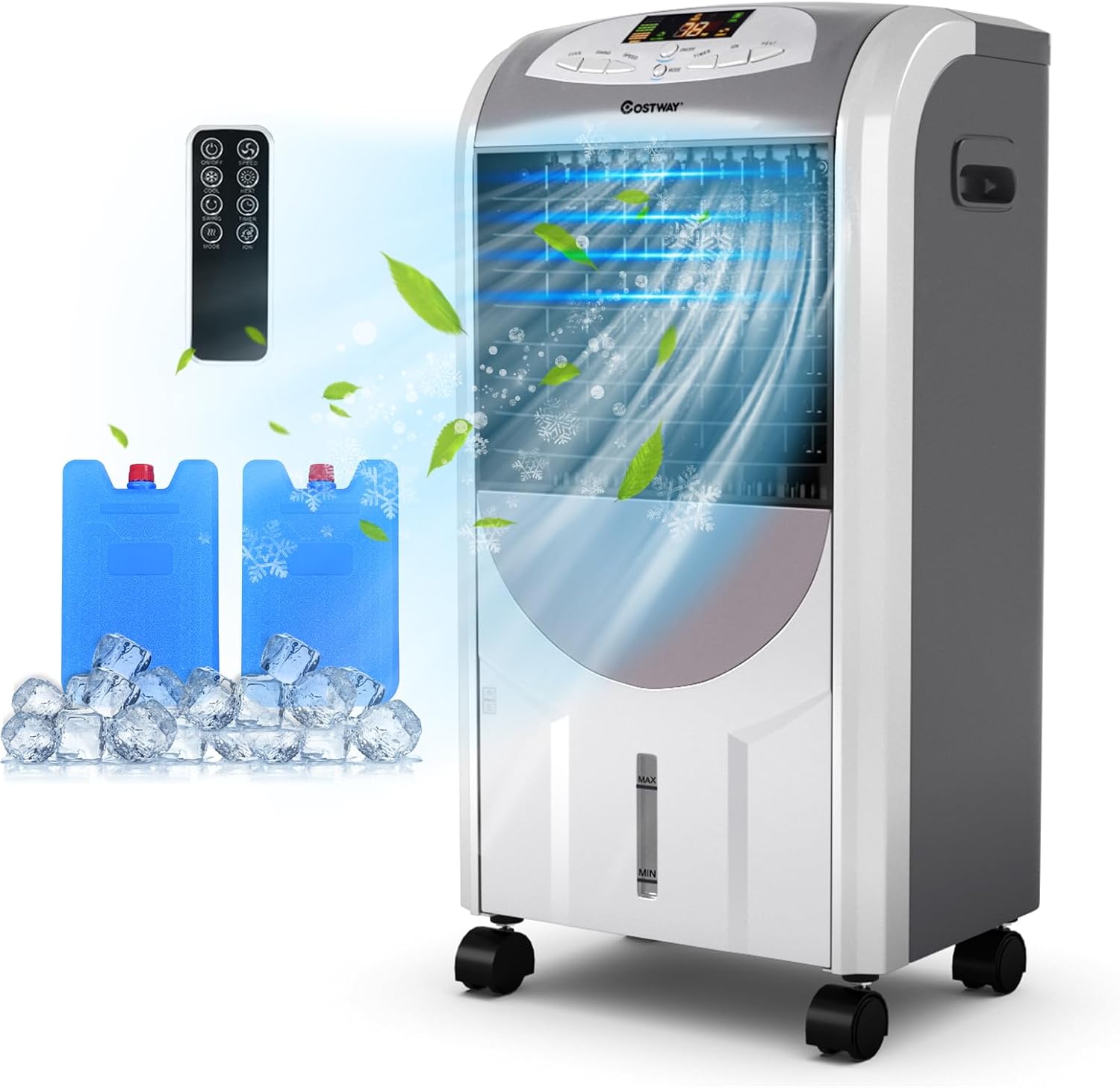 COSTWAY 5 IN 1 Air Cooler, 7L Non-Evacuation Mobile Air Conditioner, Cooling, Heating, Fan, Humidifier, Purification, Portable Mini Air Conditioner, 8H Timer