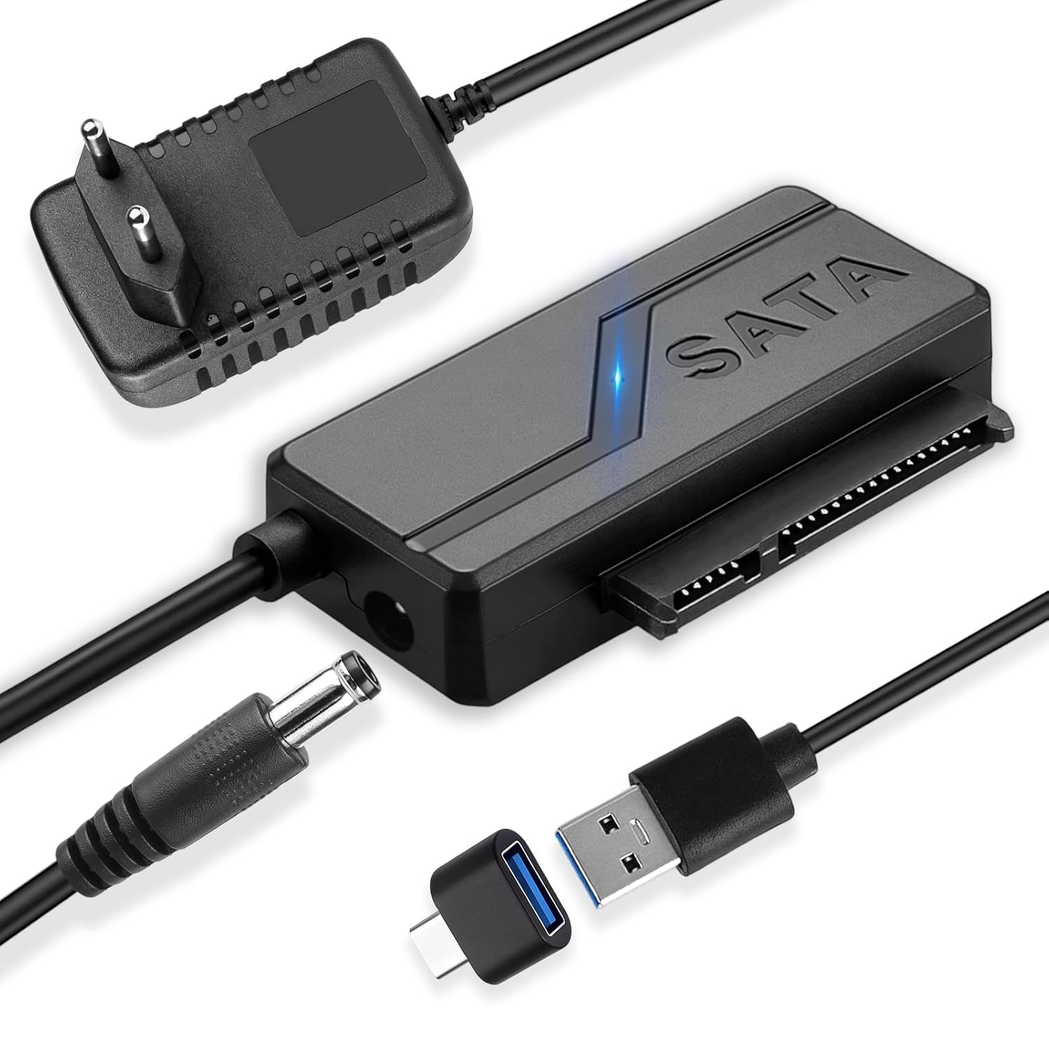 USB 3.0 SATA to USB C Adapter, SATA to USB 3.0 6Gbps Cable, Connector for 2.5"/3.5" HDD/SSD with 12V/2.5A Power Supply, UASP Technology for Windows/MacOS-Fast Data Transfer