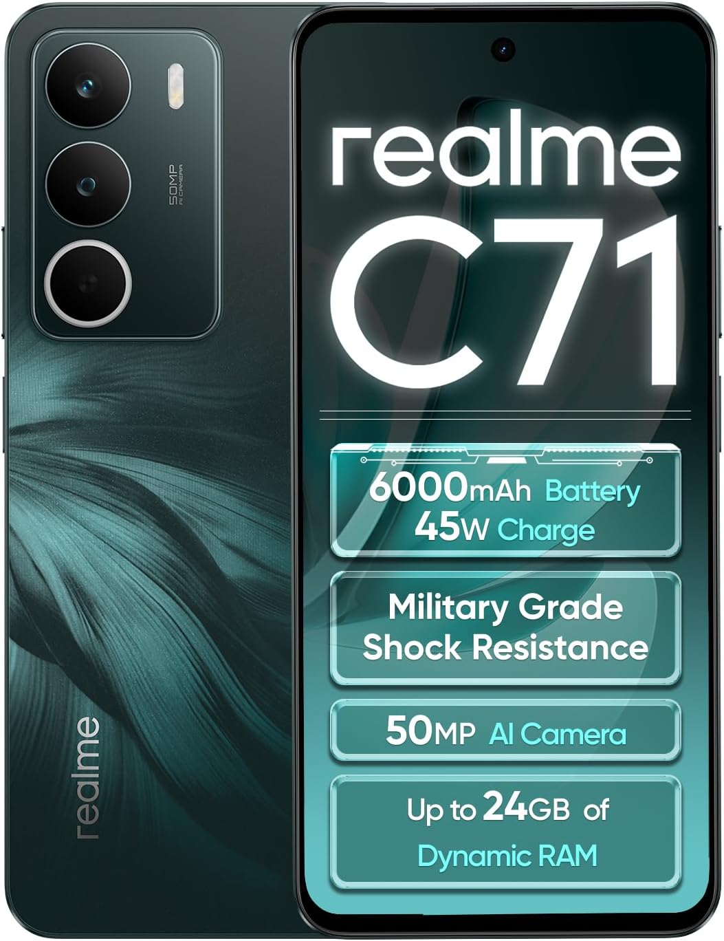 realme C71 4G Smartphone 6+128GB, Woodowl, 6.67 Inch Screen, 120Hz Refresh Rate, 45W Fast Charge, 6000mAh Battery, 50MP Camera, Powerful 8-core processor, IP54