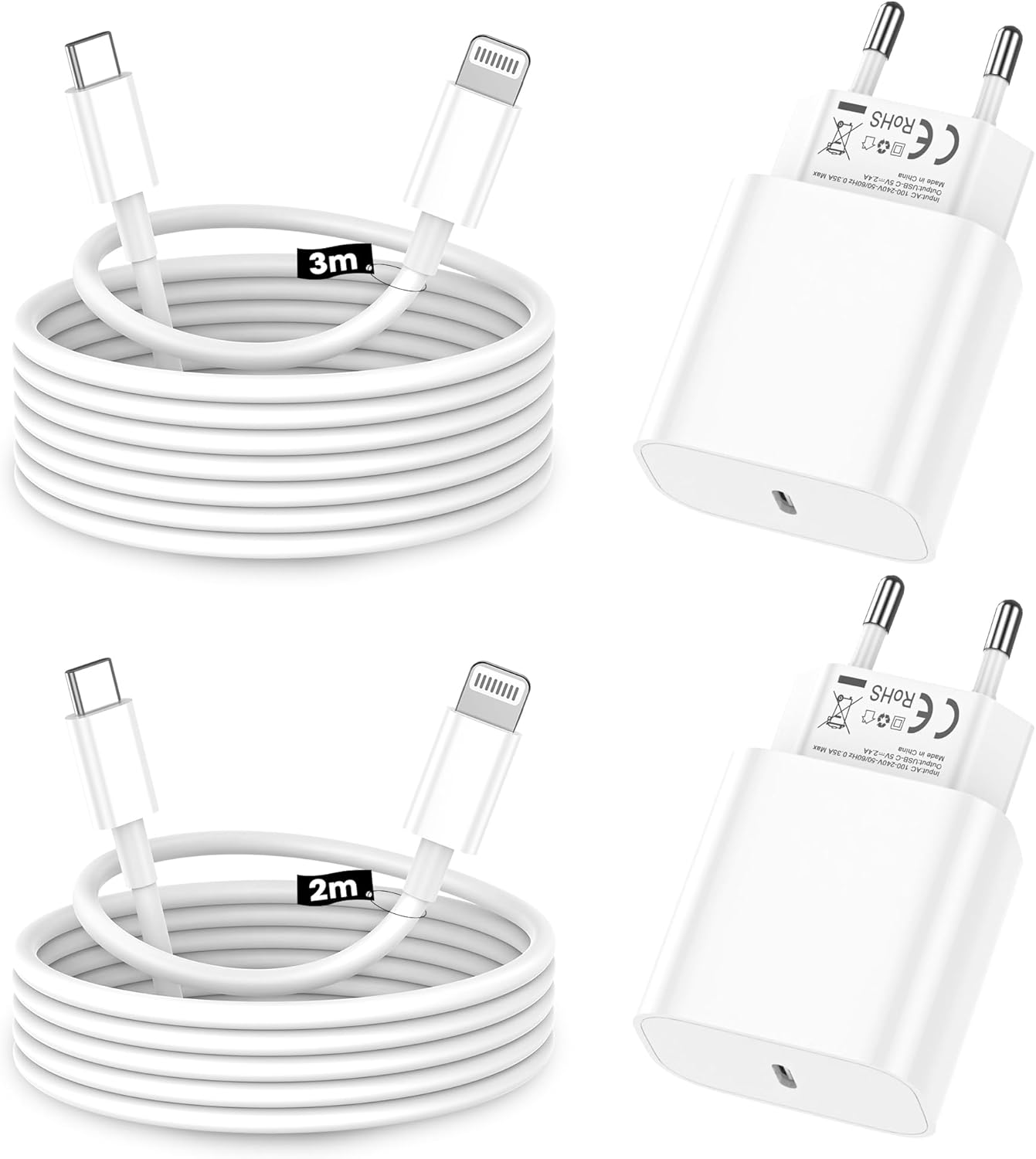 iPhone Charger, 2 Pack 20W Fast Charger Adapter with 2M & 3M [Apple MFi Certified] USB-C Lightning Data Charging Cord Compatible with iPhone 14 13 12 11 Pro Max XS XR X, iPad