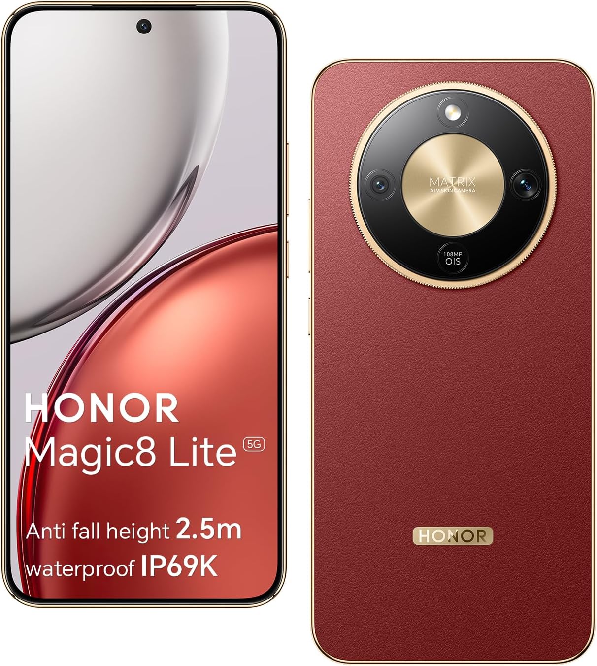 HONOR Magic8 Lite Smartphone 5G, AI Camera 108MP, 7330mAh Battery, 8GB 256GB Mobile Phone, 6.79 Inch Screen, Qualcomm Snapdragon 6Gen4, 2.5 m Anti-Drop, IP69K IP68, Red
