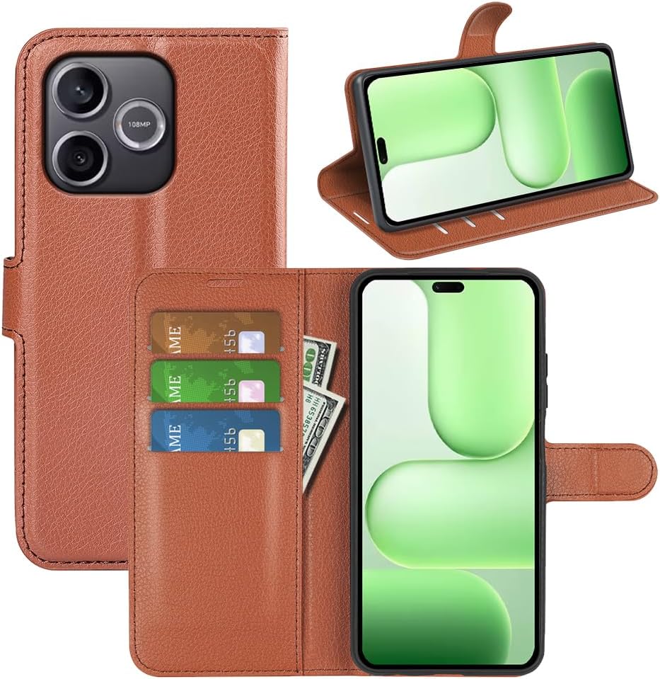 Case for Honor 600 Lite, Shockproof Leather Wallet Flip Cover Case with Silicone Bumper, Card Holder, Kickstand, Magnetic Buckle for Honor 600 Lite, Brown