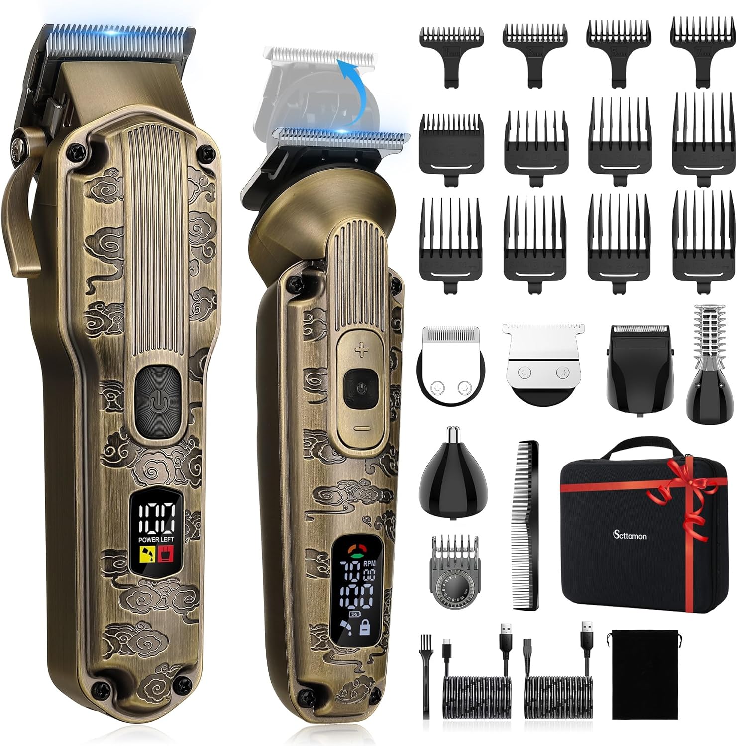Scttomon Professional Men Haircut Beard Trimmer For Men Beard Trimmer Hair Trimmer Shaver Wireless Hair Cutting Set (Bronze)