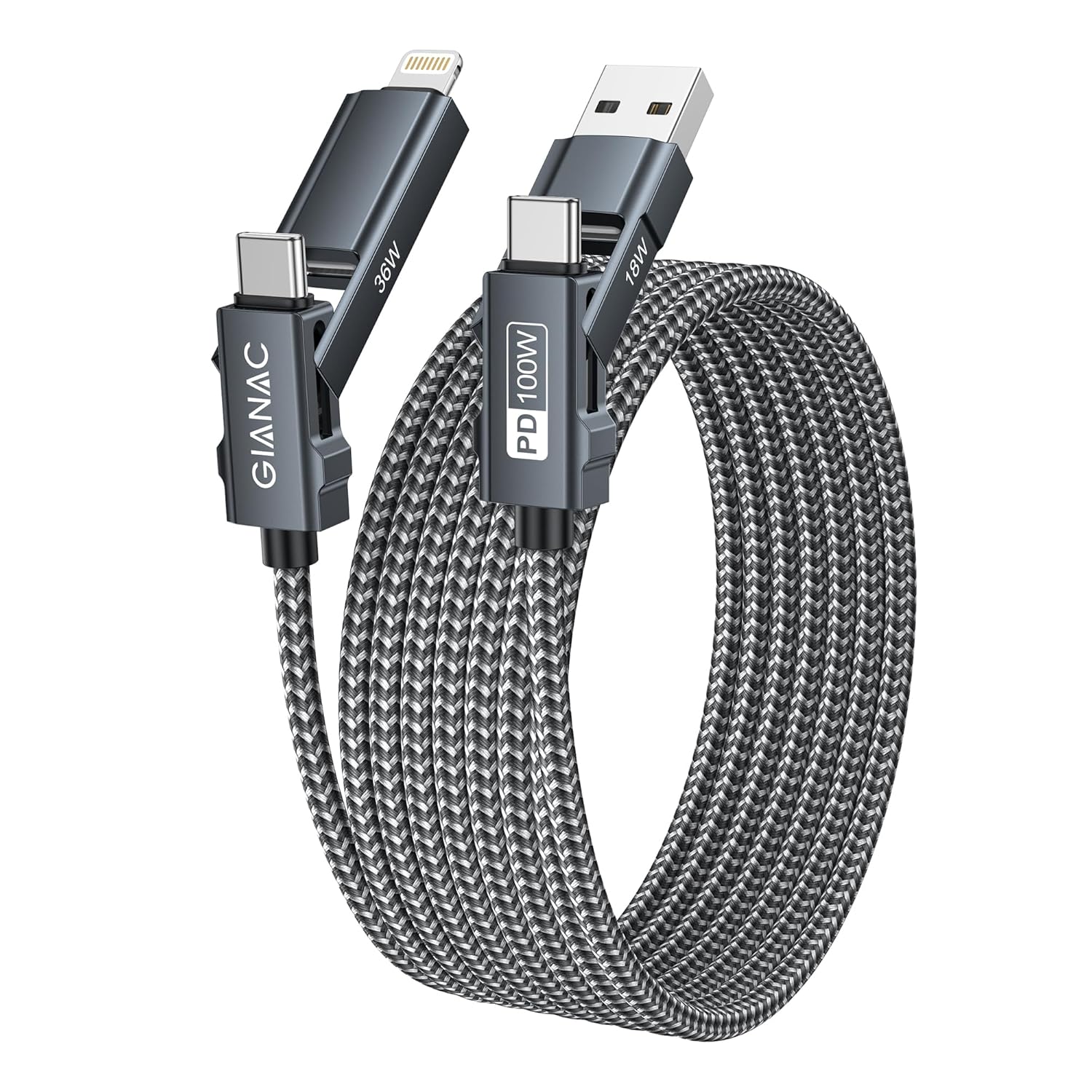 GIANAC Multi USB Cable, 4 in 1 Universal Cable [2M] Multi Fast Charging Cable with USB-C to Lightning/USBC, USB A to USB C/Lightning for iPhone 16 15 14/MacBook/iPad/Galaxy S23 S22 S21
