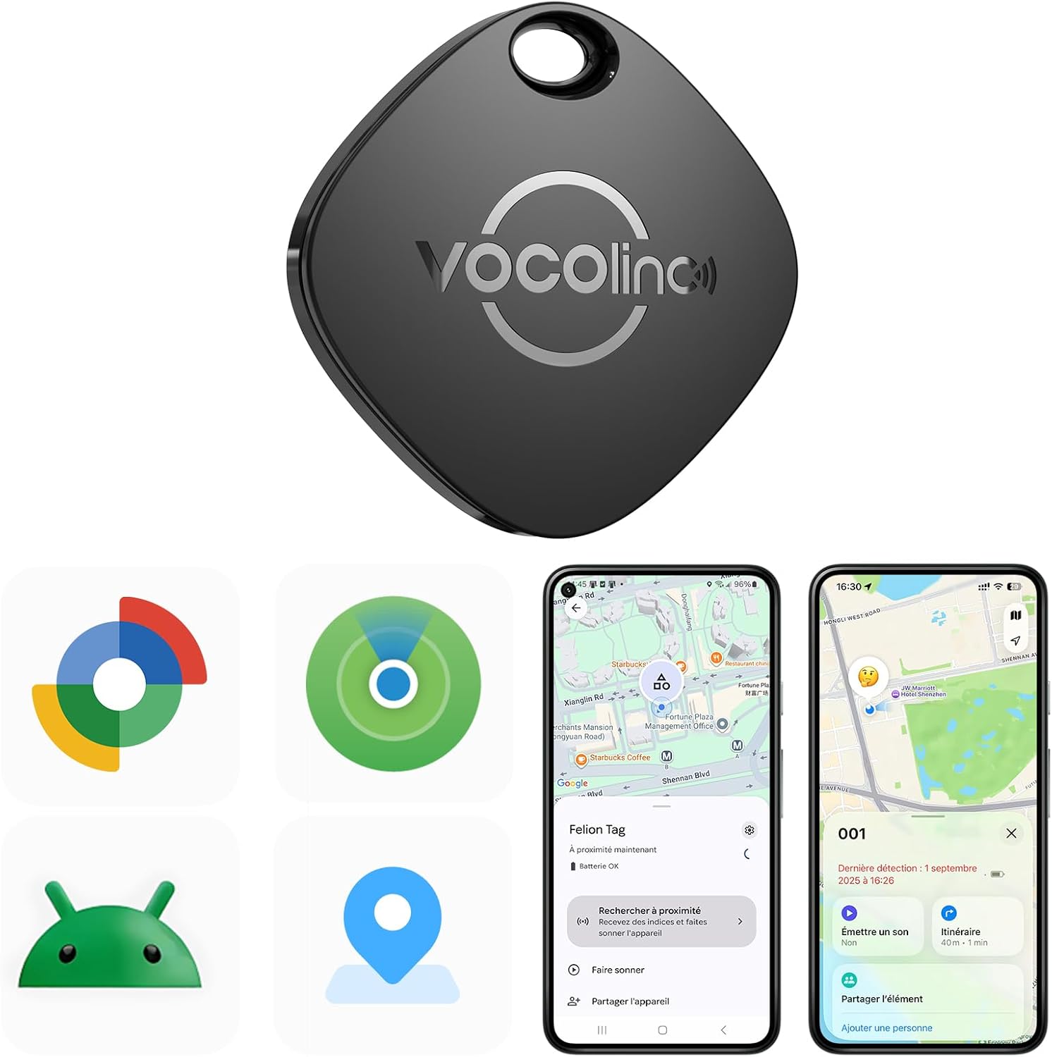 VOCOlinc Smart Tag Pack of 1 Dual System, Air Tag Bluetooth Tracker Works with App Locate Apple and Google, Object Locators for Suitcase/Keys/Bags/Luggage, IP68 Waterproof
