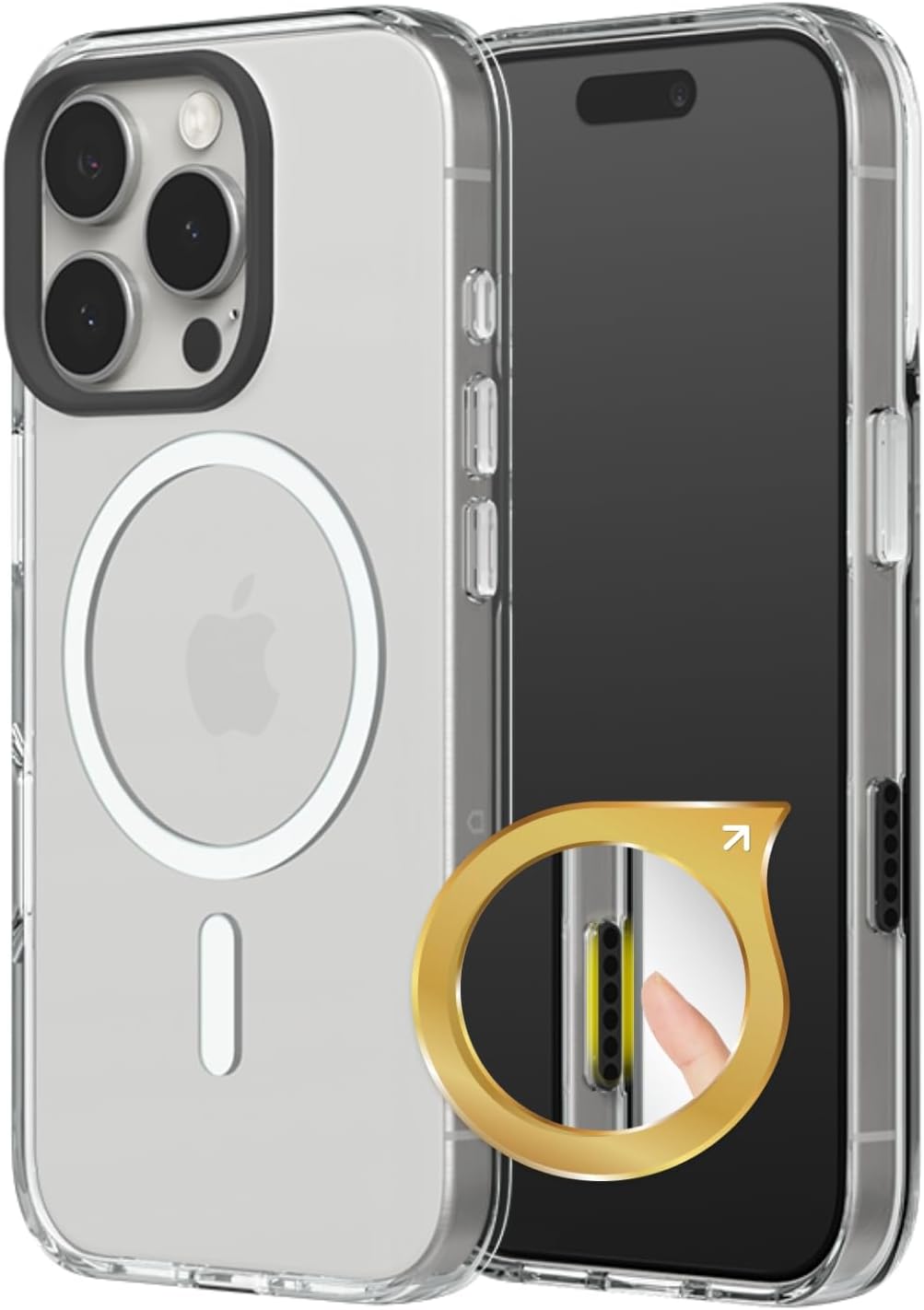 RhinoShield Clear Case with Camera Control Button Compatible MagSafe for [iPhone 16 Pro] | Superior Magnetism, Yellowing Resistance, Reinforced Protection - Camera Ring Black