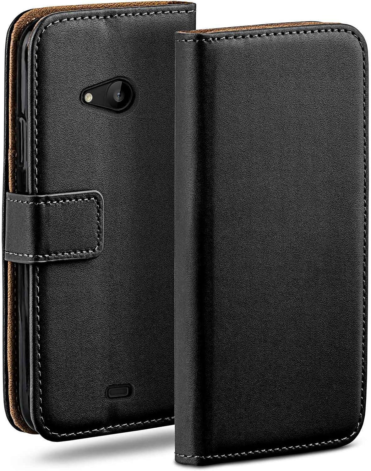 MoEx Flip Case Compatible with Microsoft Lumia 535, Cell Phone Case with Card Slot, 360 Degree Flip Case, Vegan Leather Cell Phone Case, Deep Black