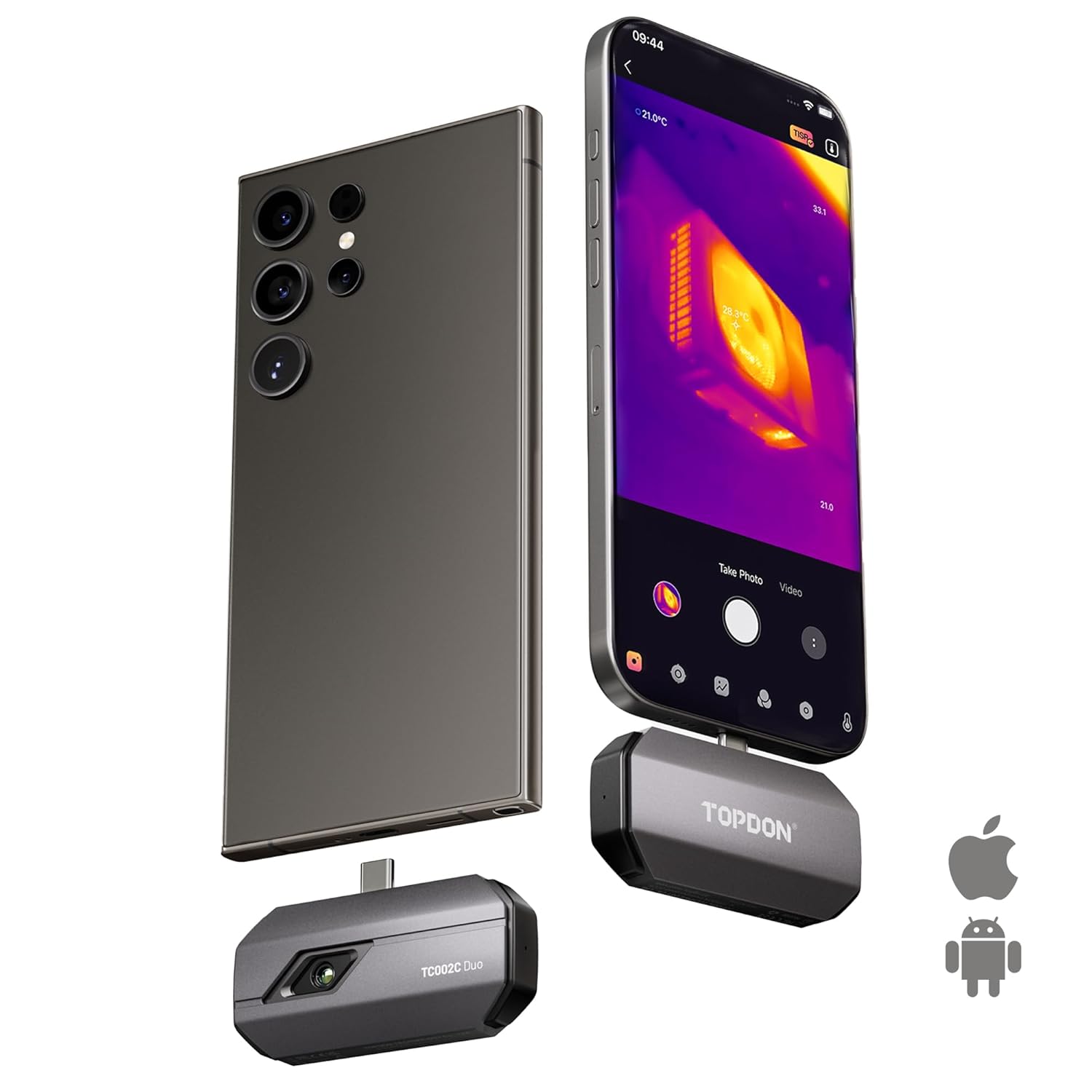 TOPDON TC002C Duo Thermal Camera for Android/iOS, 512x384 TISR High Resolution, -20-550°C, 25Hz for Smartphone/Tablet/PC, USB-C/Lightning, Infrared Camera for Electric Inspection, Leakage