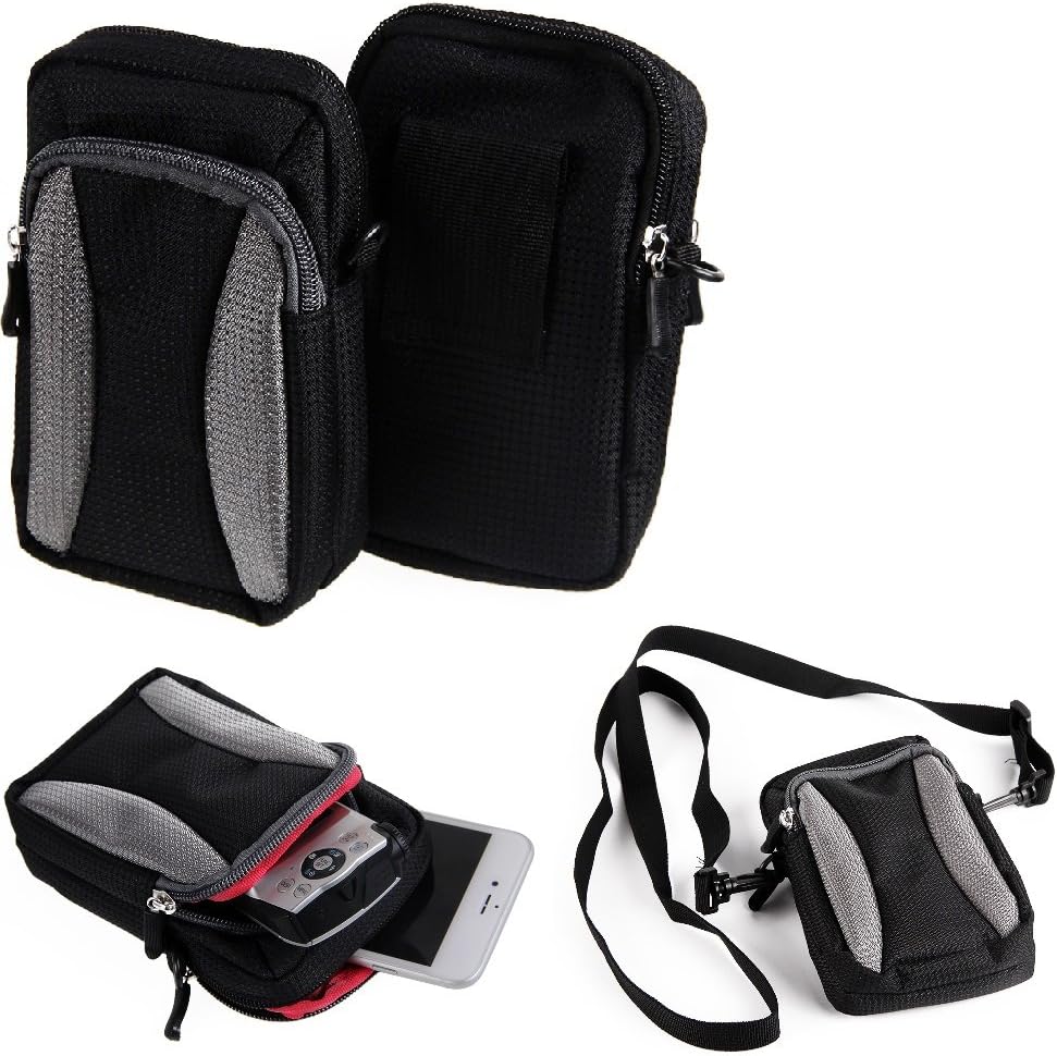 K-S-Trade Sac Ceinture pour ZTE Blade A72 Housse Compatible avec ZTE Blade A72 Étui De Protection á Bandoulière Sac D'épaule Holster Smartphone Coque Pochette Ceinture Couvercle Noir-Gris 1x -