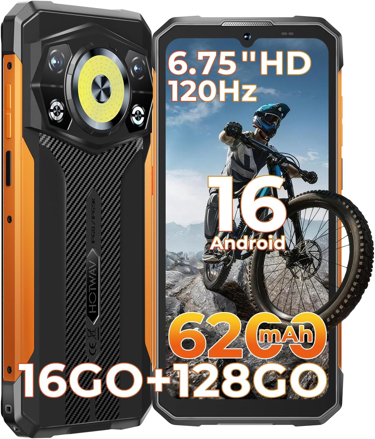 HOTWAV Cyber 17 Unbreakable Mobile Phone, 16+128GB/TF 2TB, 6200mAh | Unbreakable Smartphone Screen 6.75" HD+120Hz, Android 16, 48MP+16MP, 2 Years Warranty/Dual 4G SIM/NFC/OTG/GPS/Face ID/AI