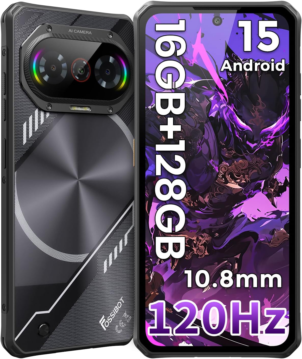 FOSSiBOT F114 120Hz Unbreakable Android 15 6.67 Inch Gorilla Glass 16G0+128G0/2T0 10.8 mm Unbreakable Smartphone Lightweight 50MP AI Camera 5000mAh Portable Telephone, IP68/IP69K/NFC/4G | 10.8mm/216g Light