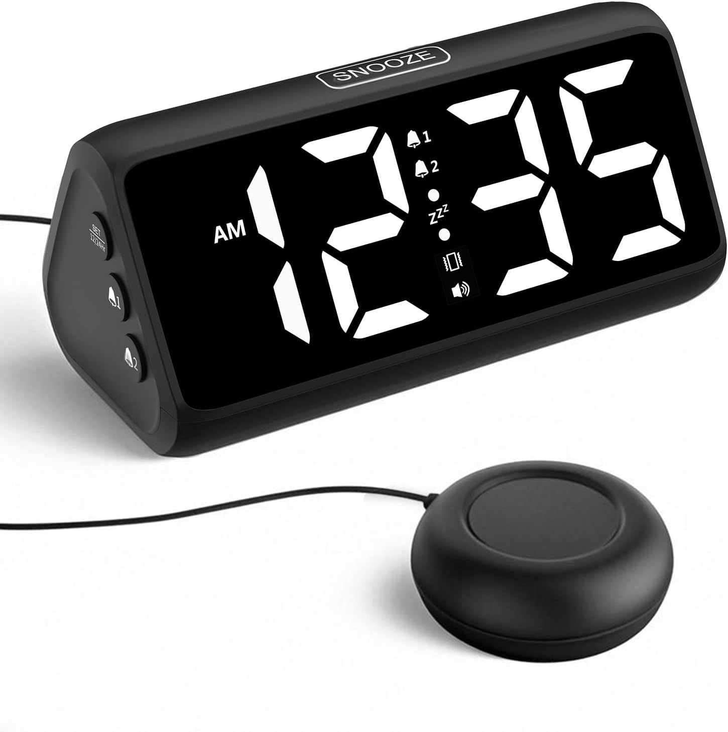 Loud Alarm Clock for Deep Sleepers, Loud Alarm Clock with Vibration, Dual Alarm, LED Display, 5 Brightness Levels, 4 Volumes, Night Light Function, Vibrating Alarm Clock for Seniors