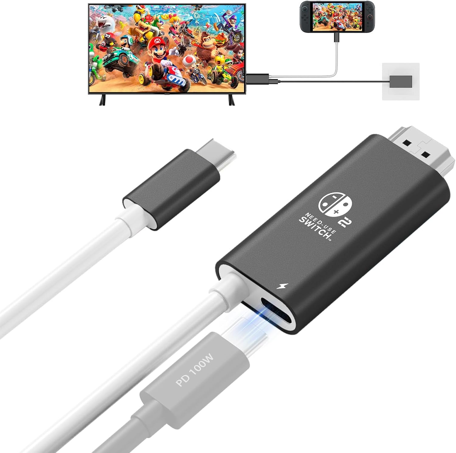 Dock Switch 2 TV USB-C to HDMI Cable 2 m - 4K@60Hz Charge PD100W TV