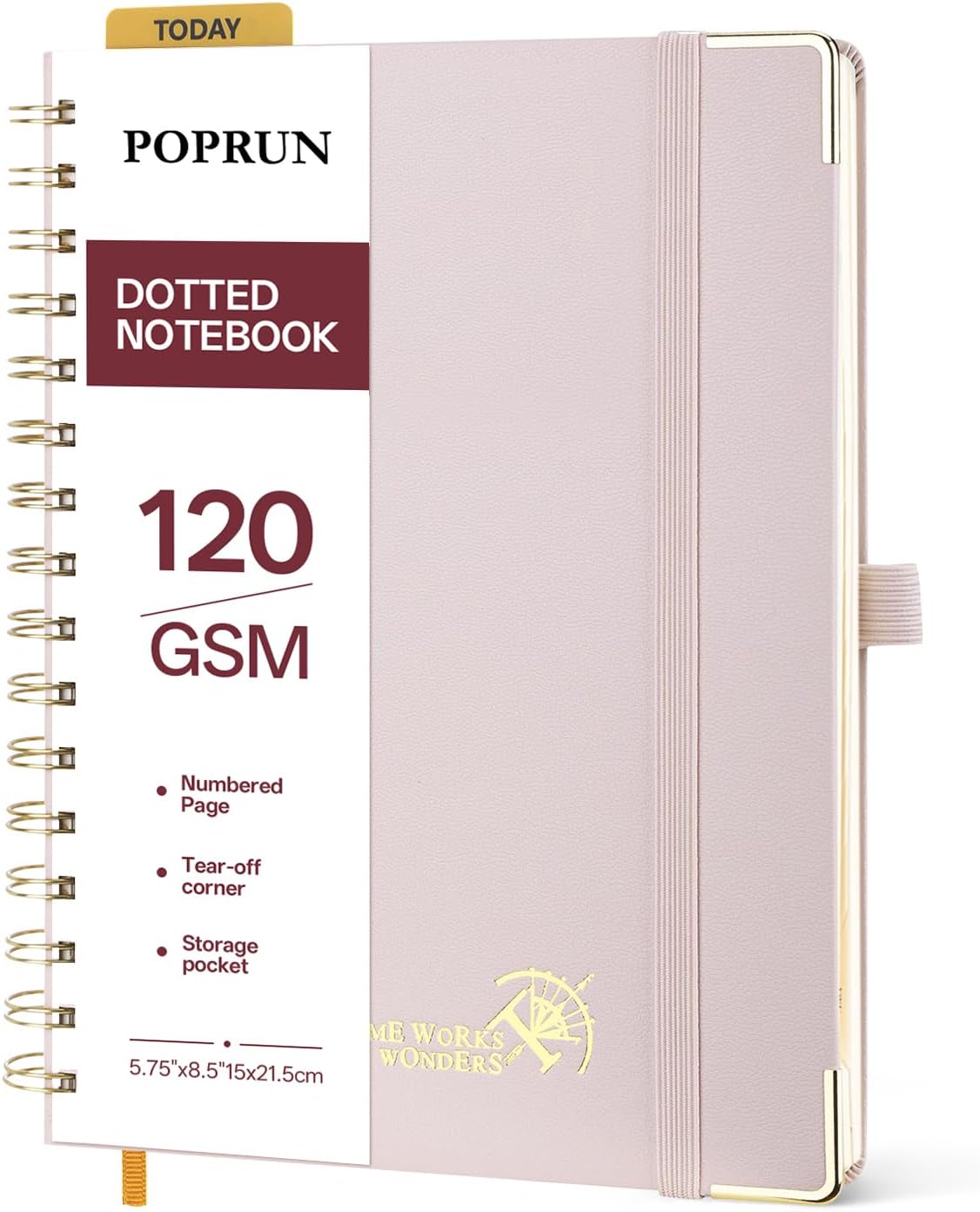 POPRUN A5 Dotted Spiral Notebook 120gsm Light Pink