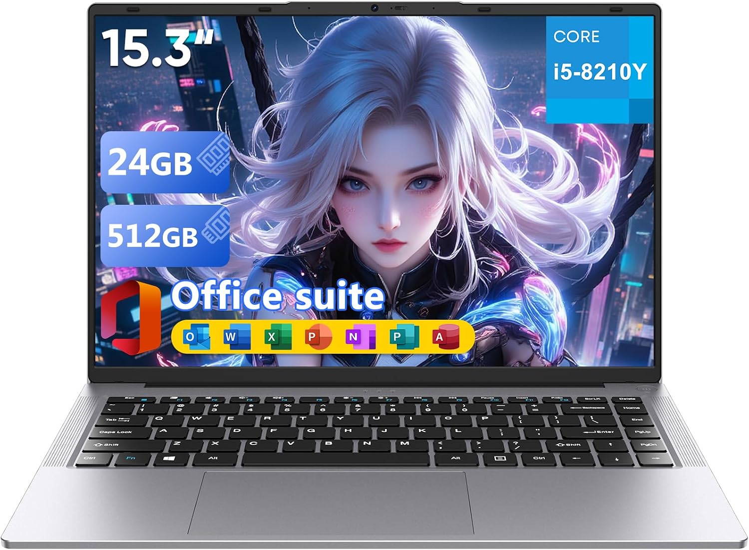 Laptop 15.3 inch Core i5-8210Y (up to 3.6 GHz), 24 GB RAM 512 GB SSD, Win 11 Laptop, 1920 x 1200 100% sRGB Screen with HDMI and USB-A, Extended Battery Life
