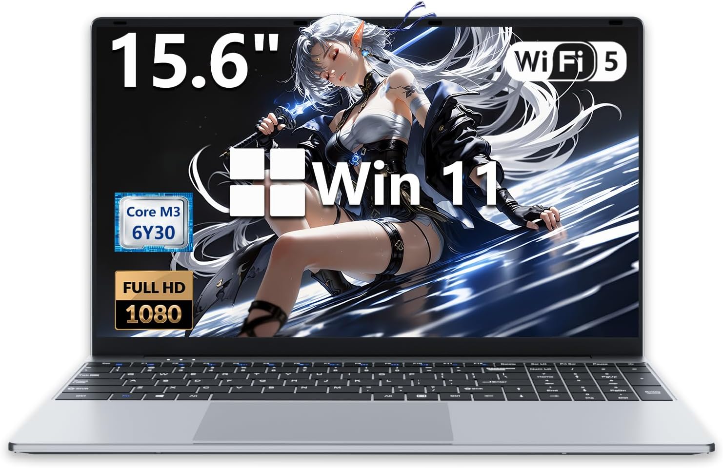 15.6 Inch Laptop, Win 11 8GB RAM 256GB SSD, Core M3 6Y30 Processor, Backlit Keyboard, Slim and Lightweight Laptop with FHD Screen 180° Swivel Mini-HDMI 2*USB3.0 WiFi5 BT4.2